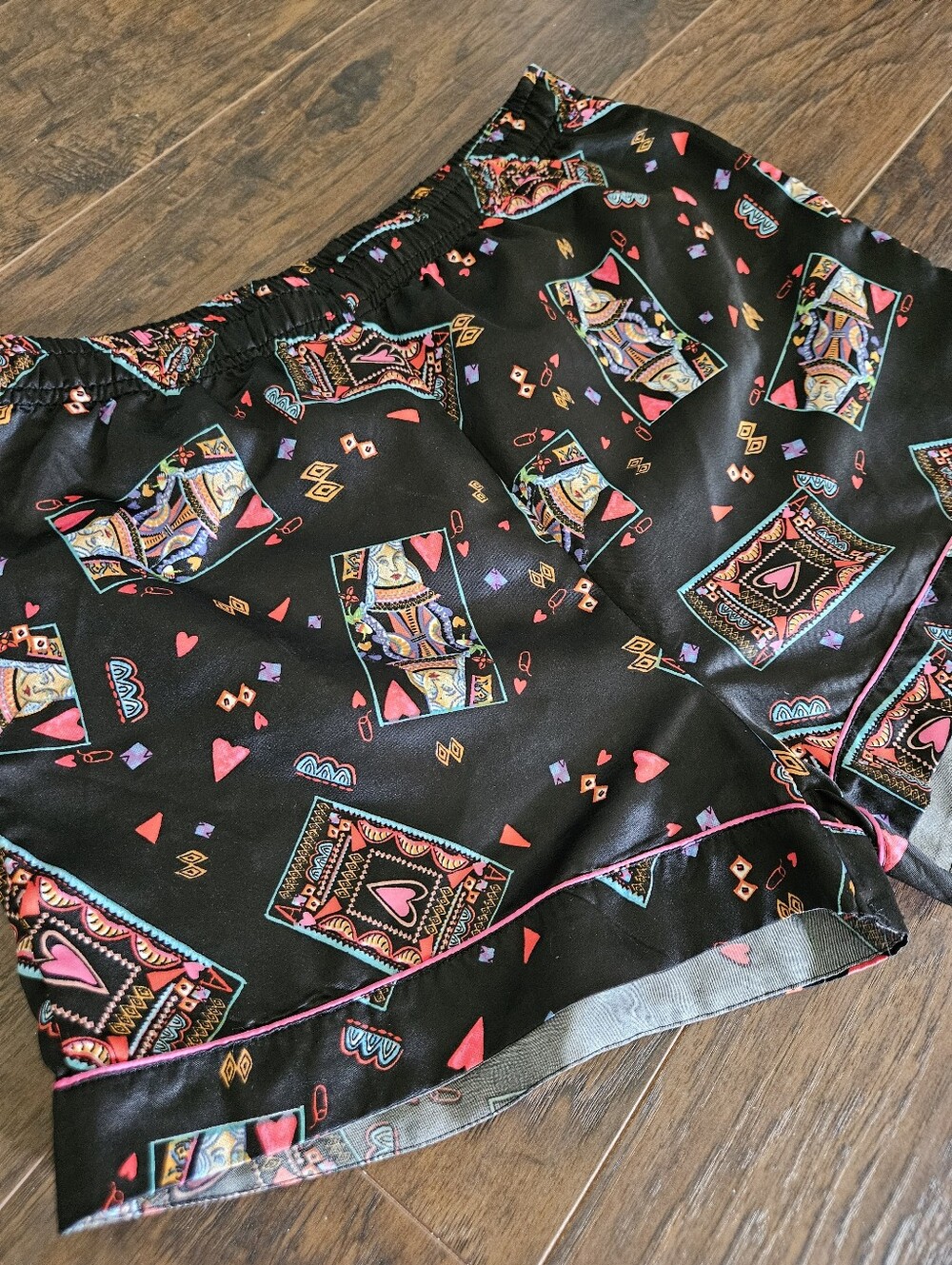 Nasty Gal Queen of Hearts Satin Pajama Shorts Black Pink US 10